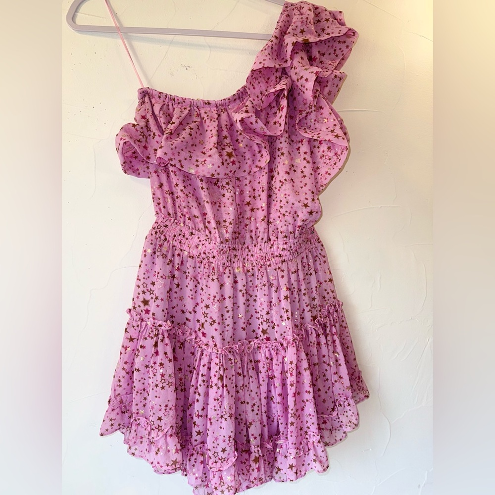 NWT BUDDY LOVE SOFIA ZODIAC DRESS PINK GOLD STARS ONE SHOULDER SZ M